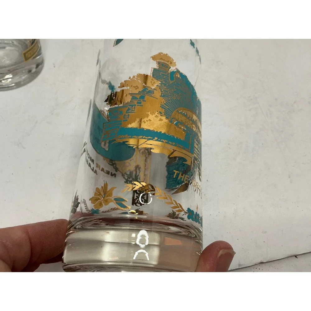 Vintage Souvenir Highball Glasses Busch & Bellingrath Gardens Gold Teal
